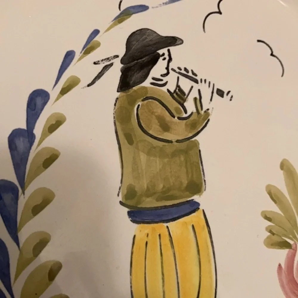 Sur La Table Quimper 10” wall decor plate made in Portugal- man playing flute